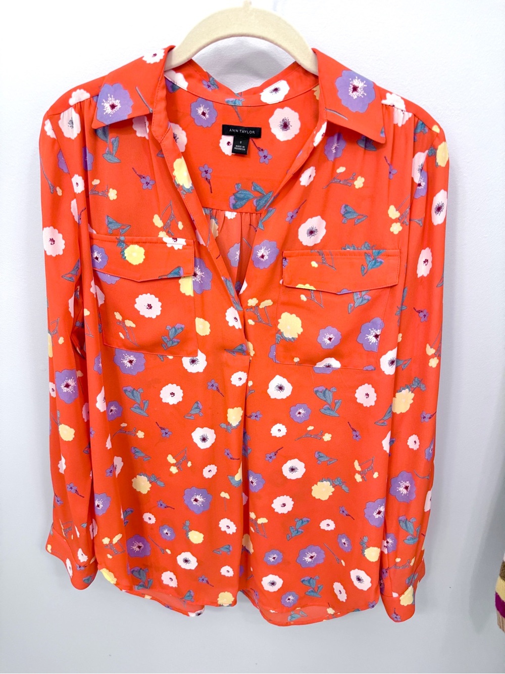 Ann Taylor Orange Floral Button-Front Blouse